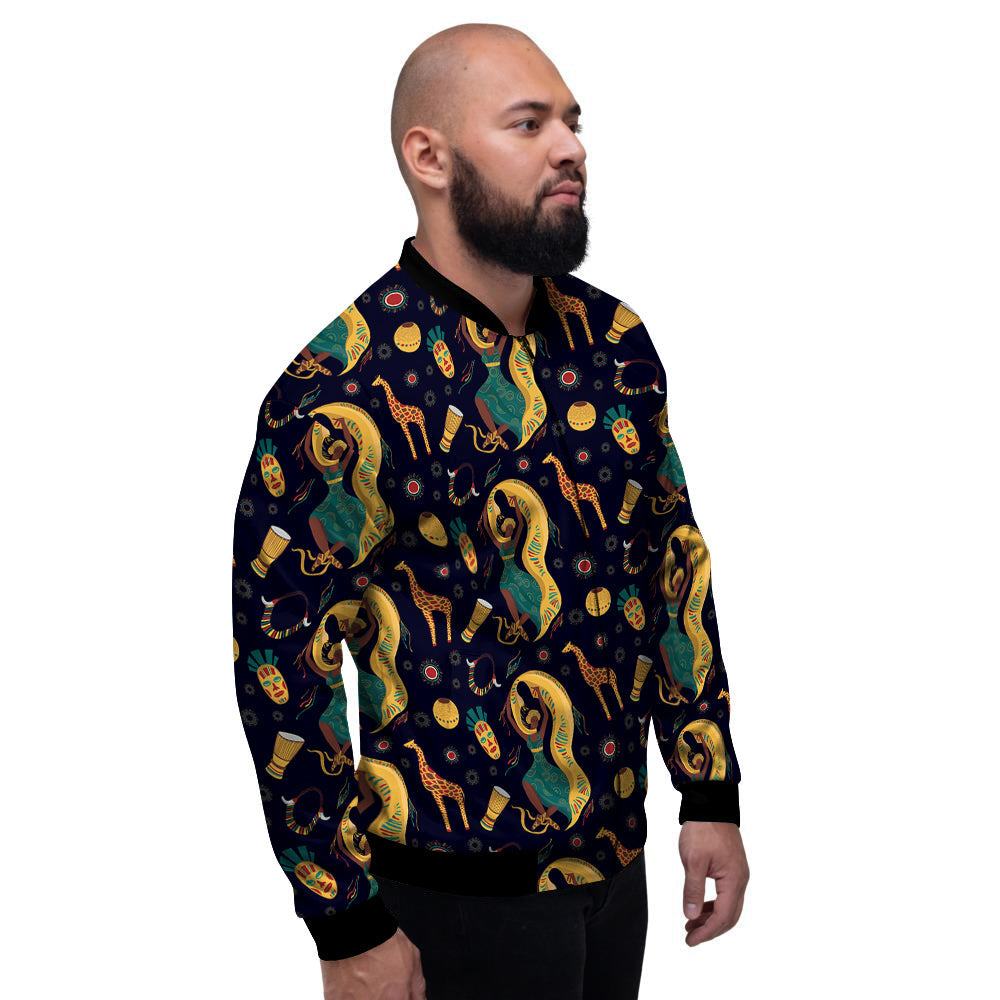 Giraffe Aztec Print Pattern Men's Bomber Jacket-grizzshop