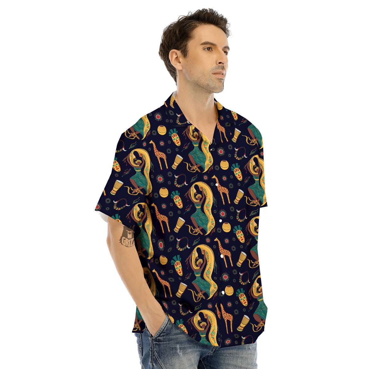 Giraffe Aztec Print Pattern Men's Hawaiian Shirt-grizzshop