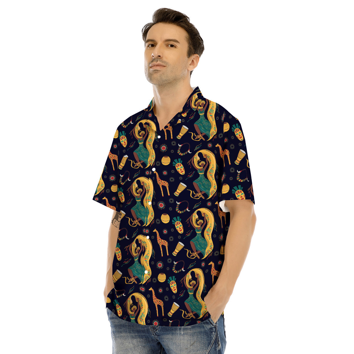 Giraffe Aztec Print Pattern Men's Hawaiian Shirt-grizzshop