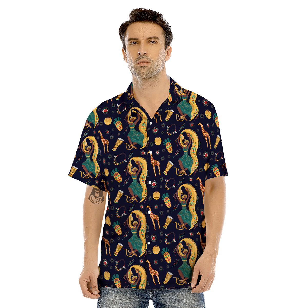 Giraffe Aztec Print Pattern Men's Hawaiian Shirt-grizzshop