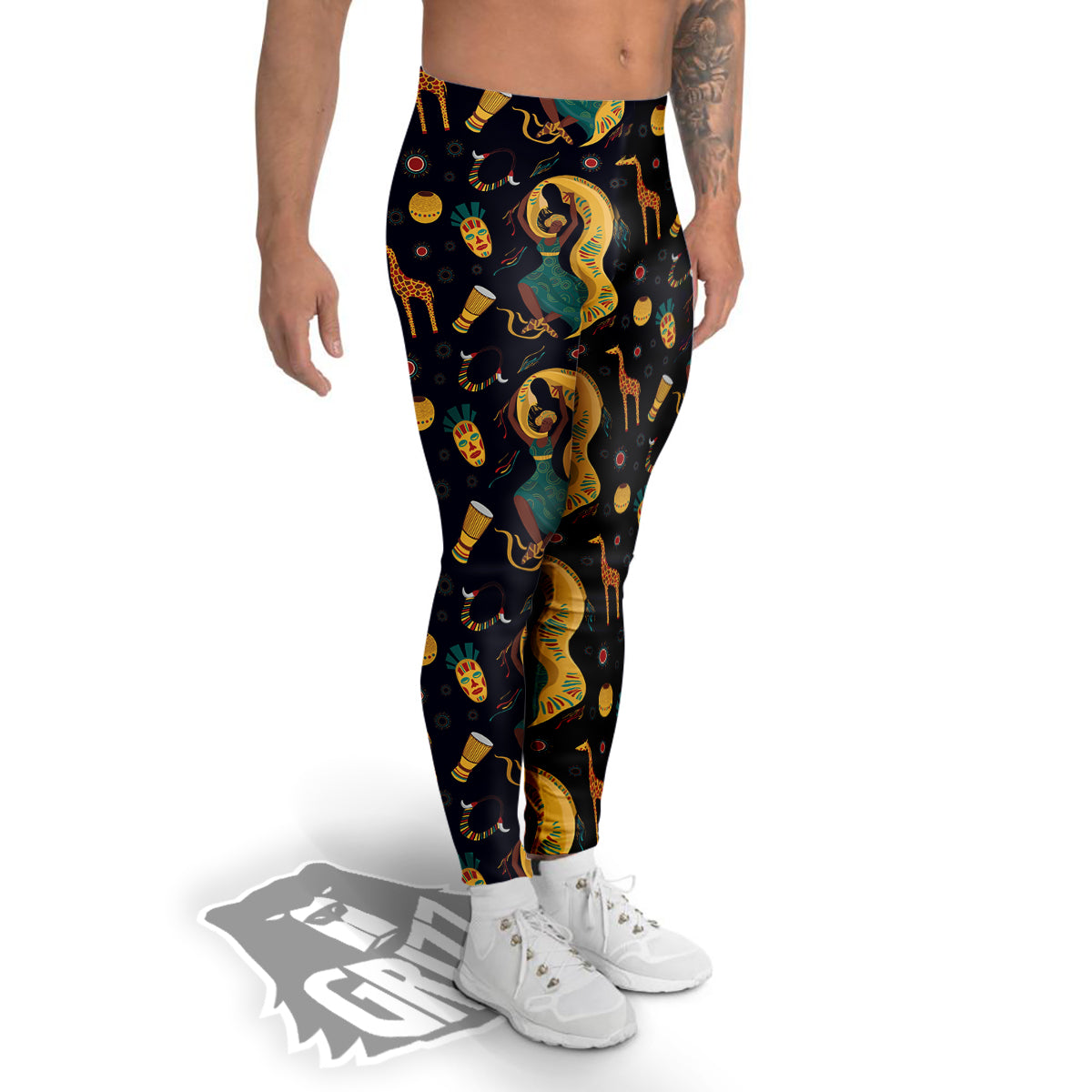 Giraffe Aztec Print Pattern Men's Leggings-grizzshop