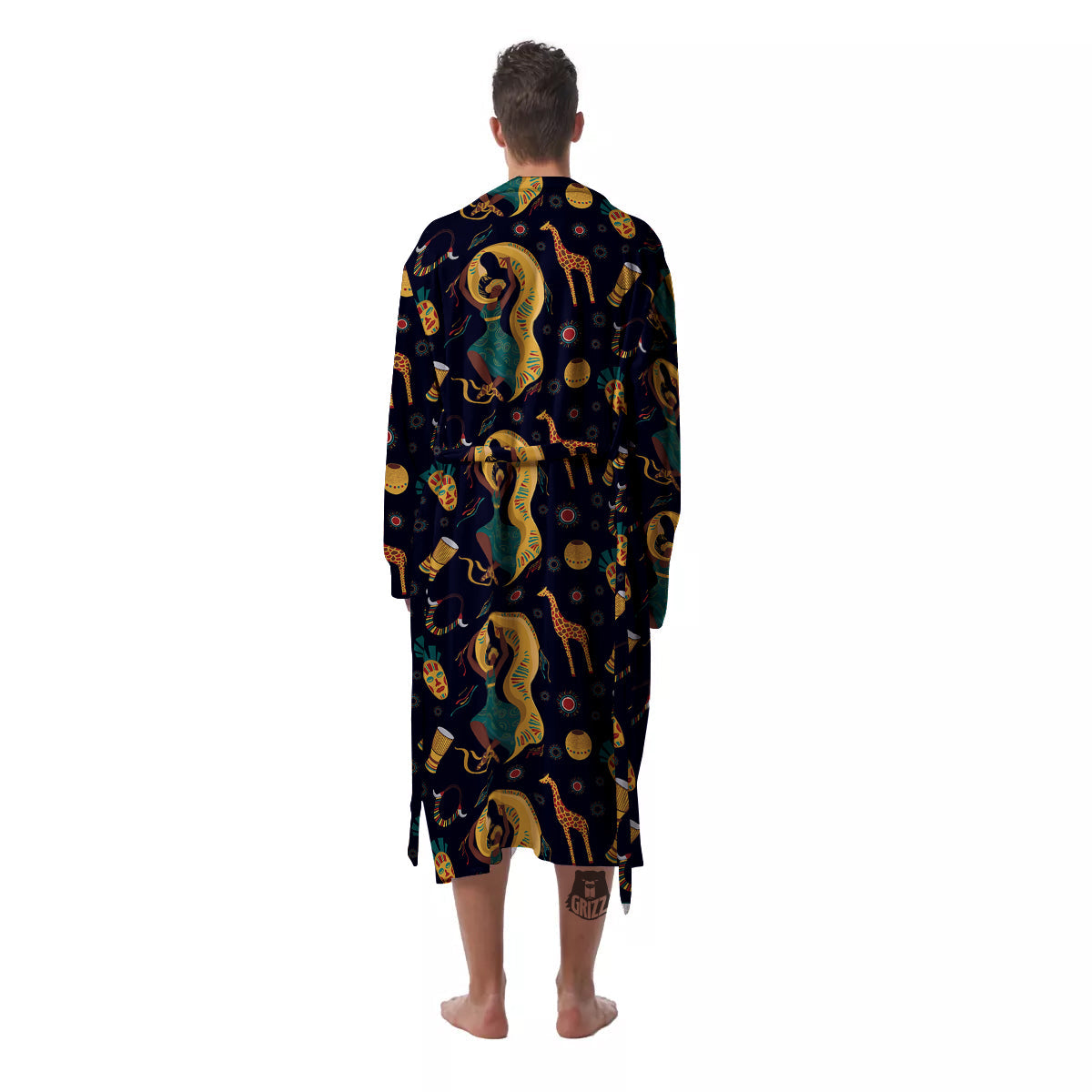 Giraffe Aztec Print Pattern Men's Robe-grizzshop