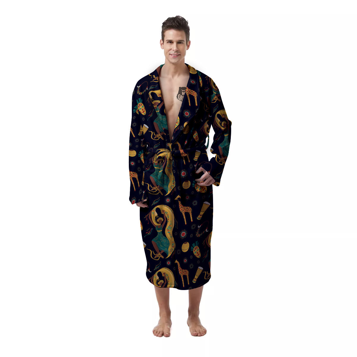 Giraffe Aztec Print Pattern Men's Robe-grizzshop