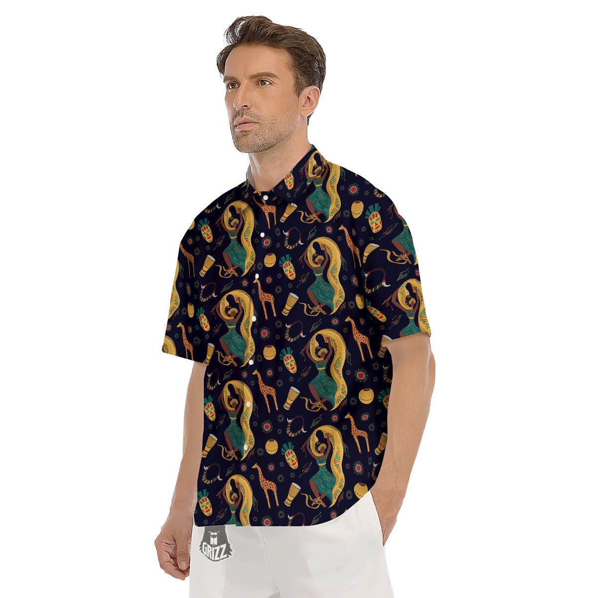 Giraffe Aztec Print Pattern Men's Short Sleeve Shirts-grizzshop