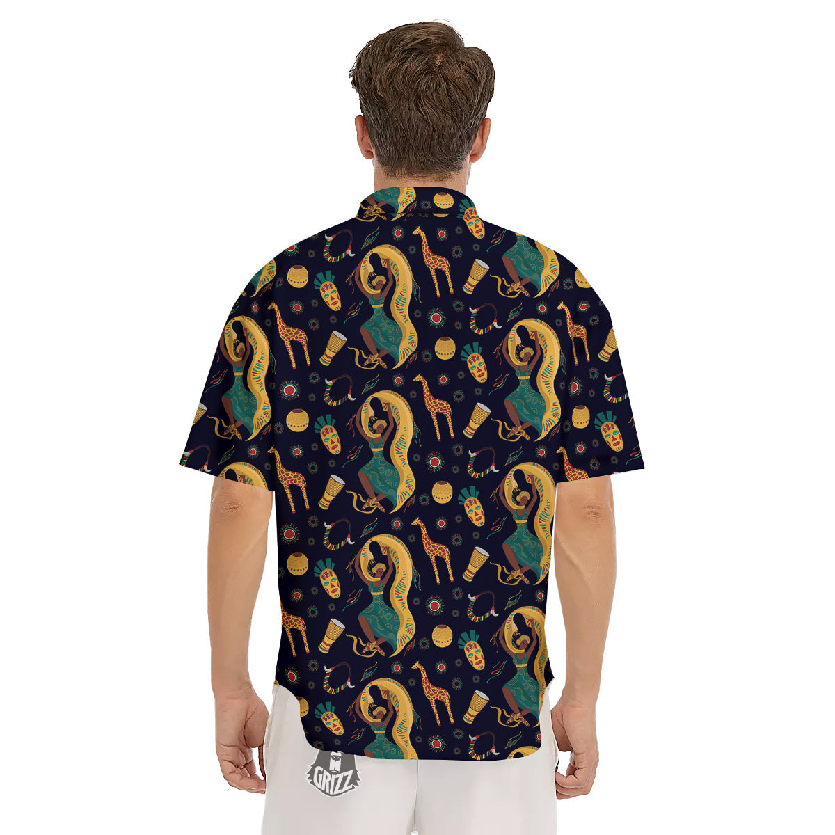 Giraffe Aztec Print Pattern Men's Short Sleeve Shirts-grizzshop