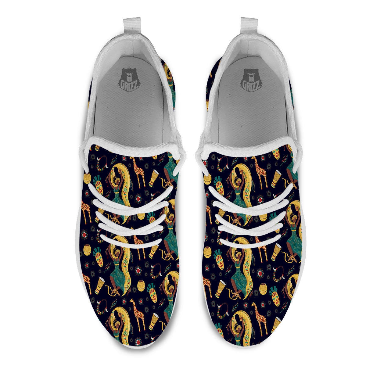 Giraffe Aztec Print Pattern White Athletic Shoes-grizzshop