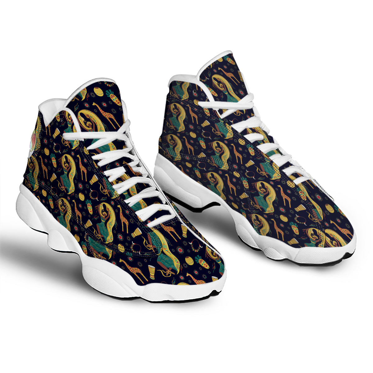 Giraffe Aztec Print Pattern White Basketball Shoes-grizzshop