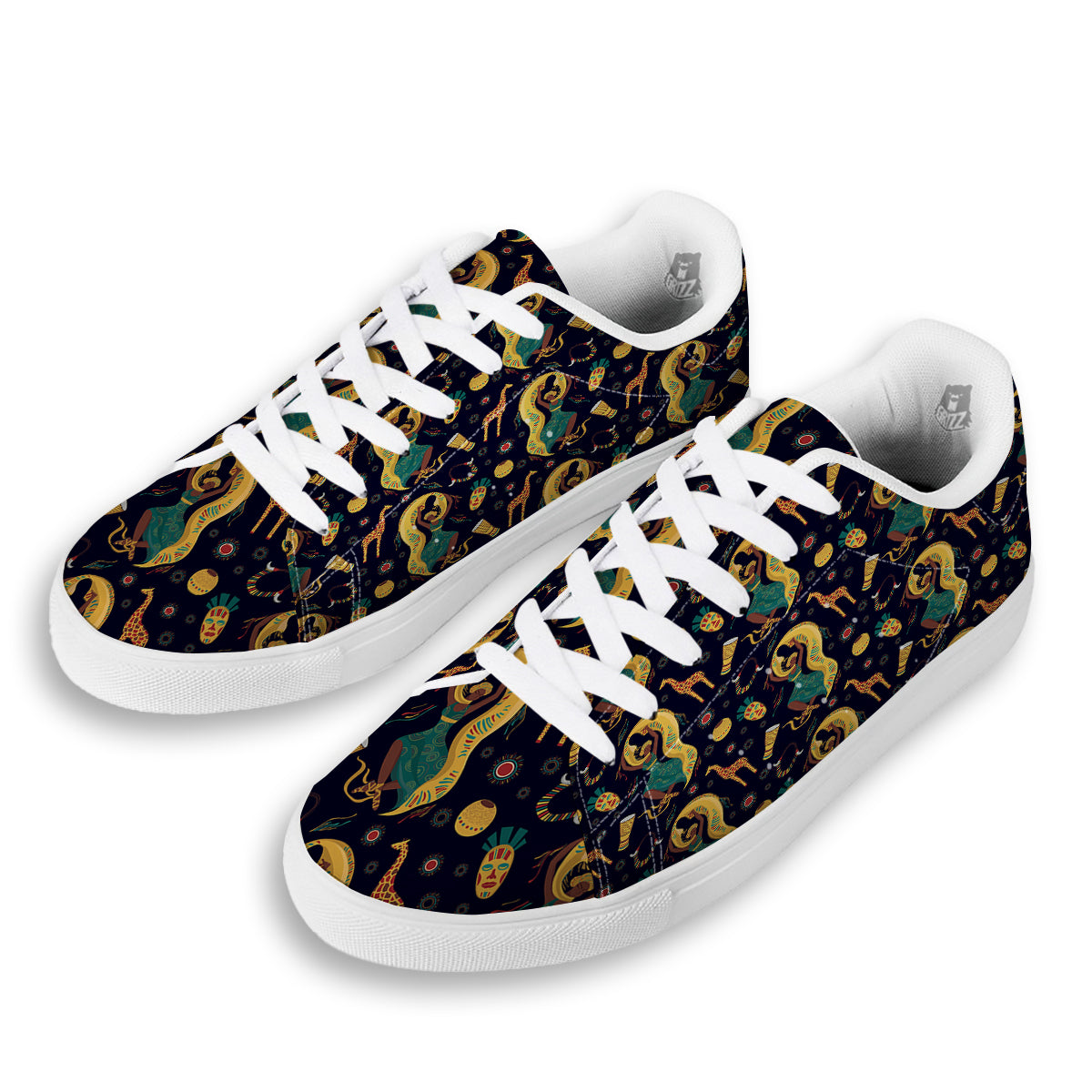 Giraffe Aztec Print Pattern White Low Top Sneakers-grizzshop