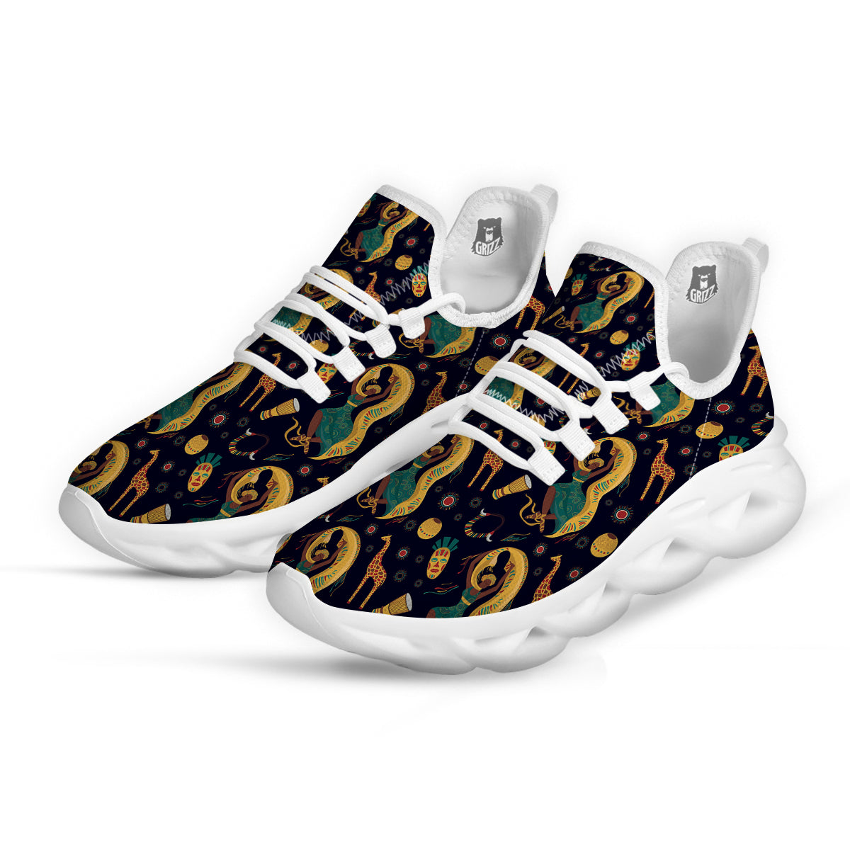 Giraffe Aztec Print Pattern White Running Shoes-grizzshop