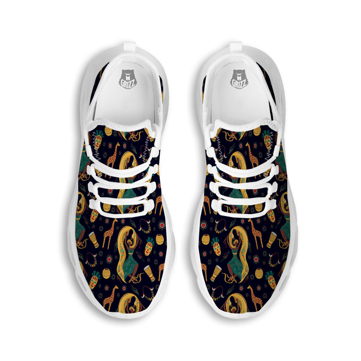 Giraffe Aztec Print Pattern White Running Shoes-grizzshop