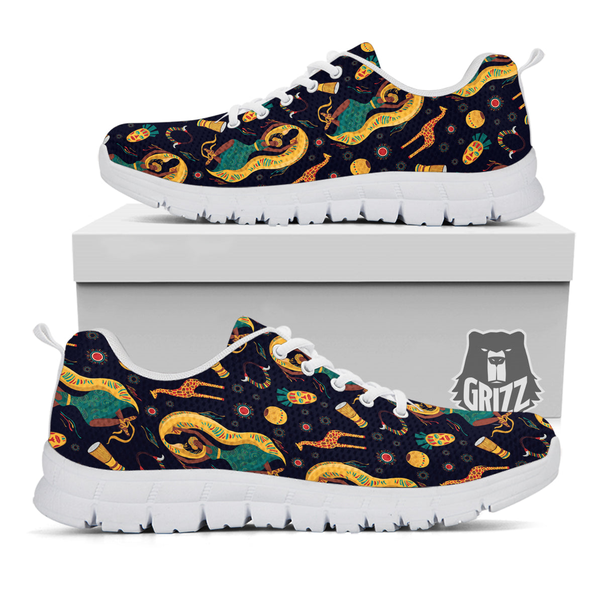 Giraffe Aztec Print Pattern White Sneaker-grizzshop