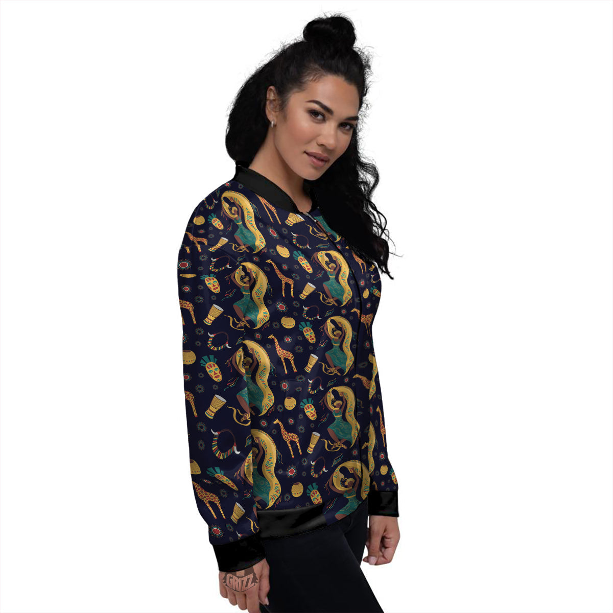 Giraffe Aztec Print Pattern Women's Bomber Jacket-grizzshop