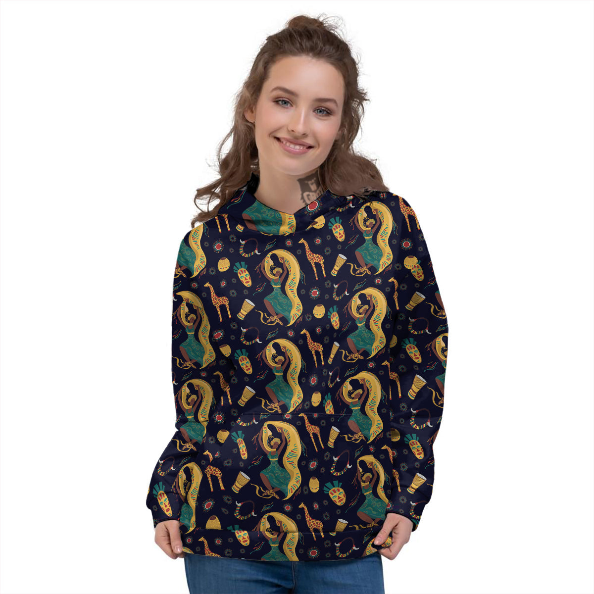 Giraffe Aztec Print Pattern Women's Hoodie-grizzshop