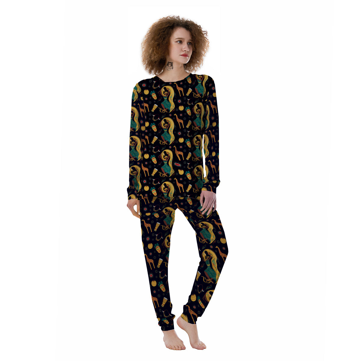 Giraffe Aztec Print Pattern Women's Pajamas-grizzshop