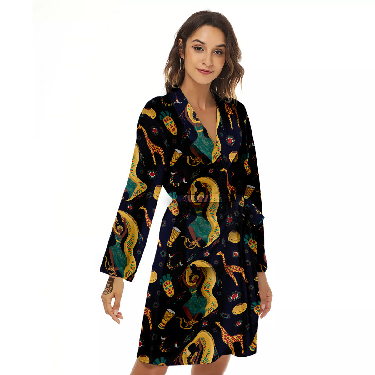 Giraffe Aztec Print Pattern Women's Robe-grizzshop