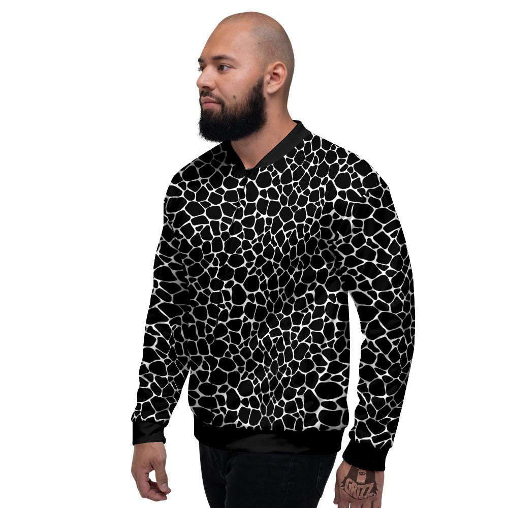 Giraffe Black Tropical Print Pattern Men's Bomber Jacket-grizzshop