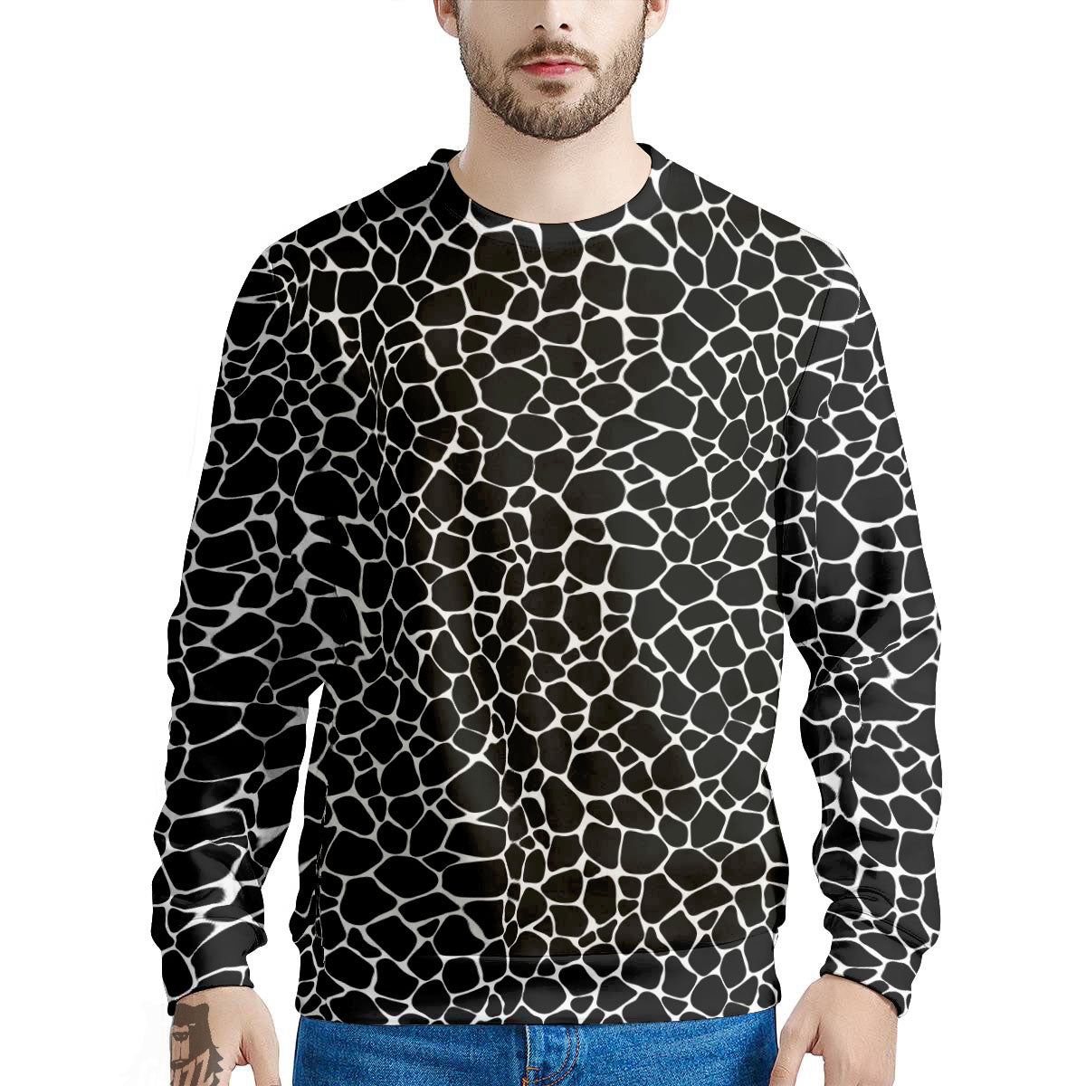 Giraffe Black Tropical Print Pattern Men's Sweatshirt-grizzshop