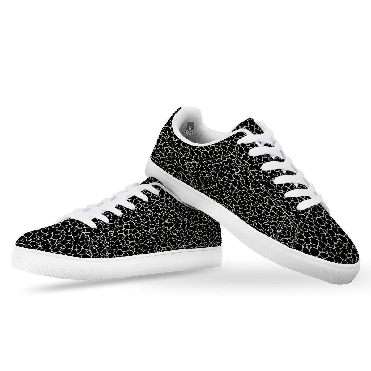 Giraffe Black Tropical Print Pattern White Low Top Sneakers-grizzshop