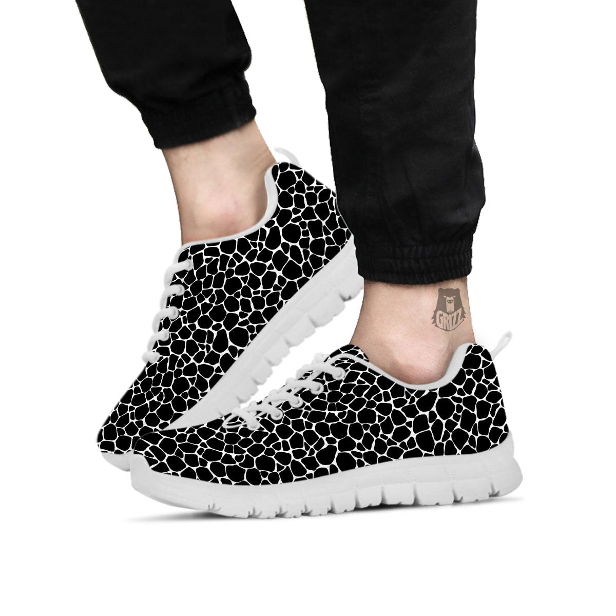 Giraffe Black Tropical Print Pattern White Sneaker-grizzshop