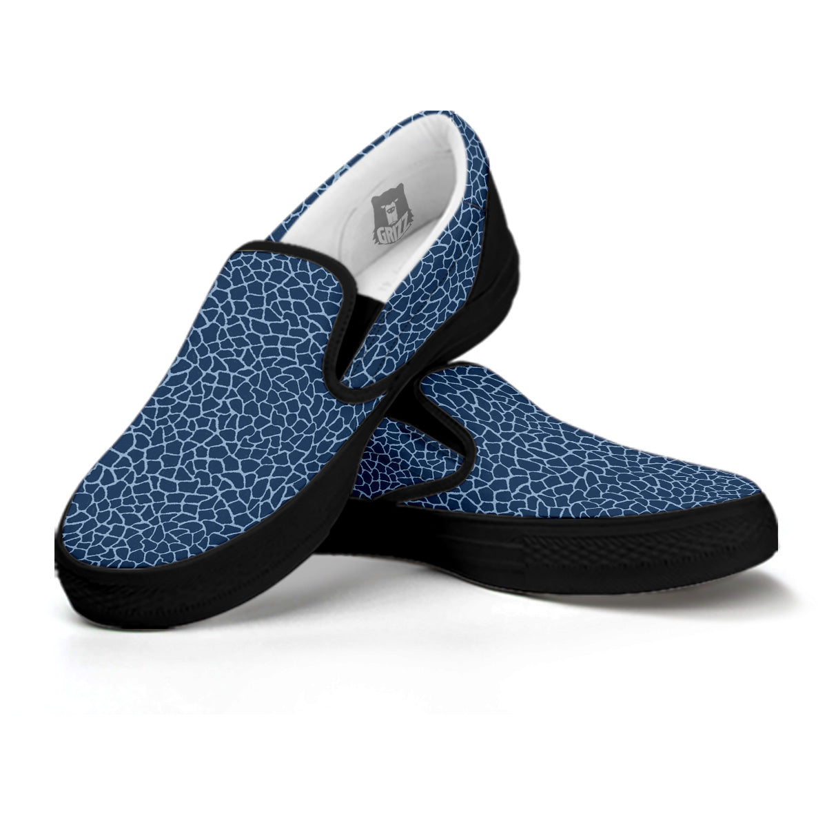 Giraffe Blue Print Black Slip On Shoes-grizzshop