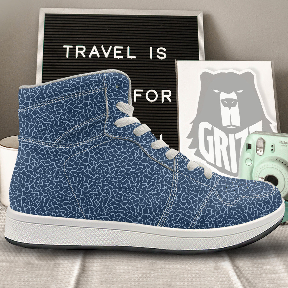 Giraffe Blue Print High Top Sneakers-grizzshop
