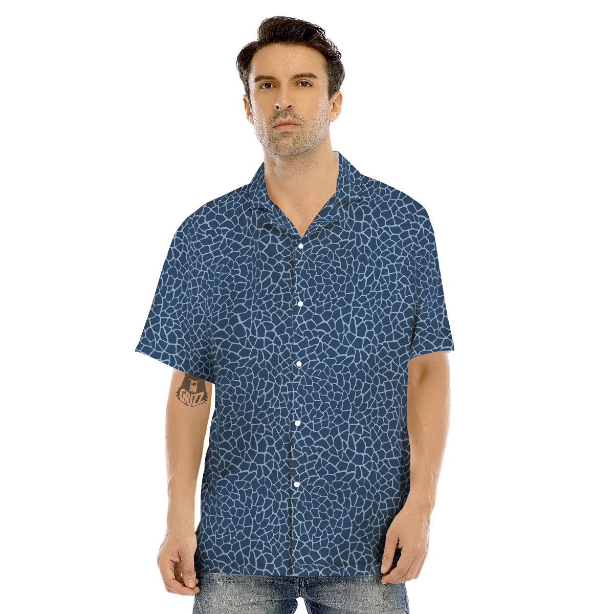 Giraffe Blue Print Men's Hawaiian Shirt-grizzshop