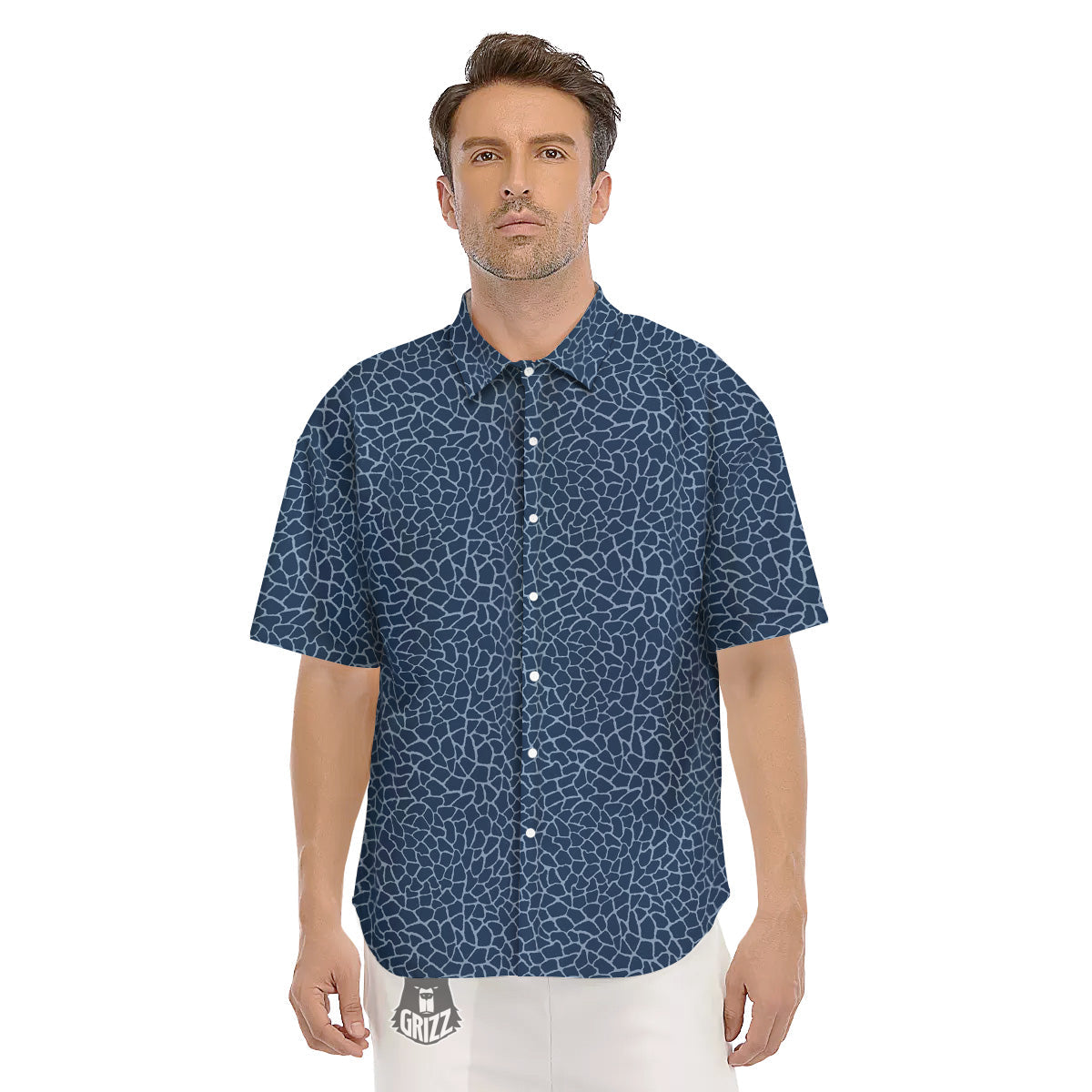 Giraffe Blue Print Men's Short Sleeve Shirts-grizzshop