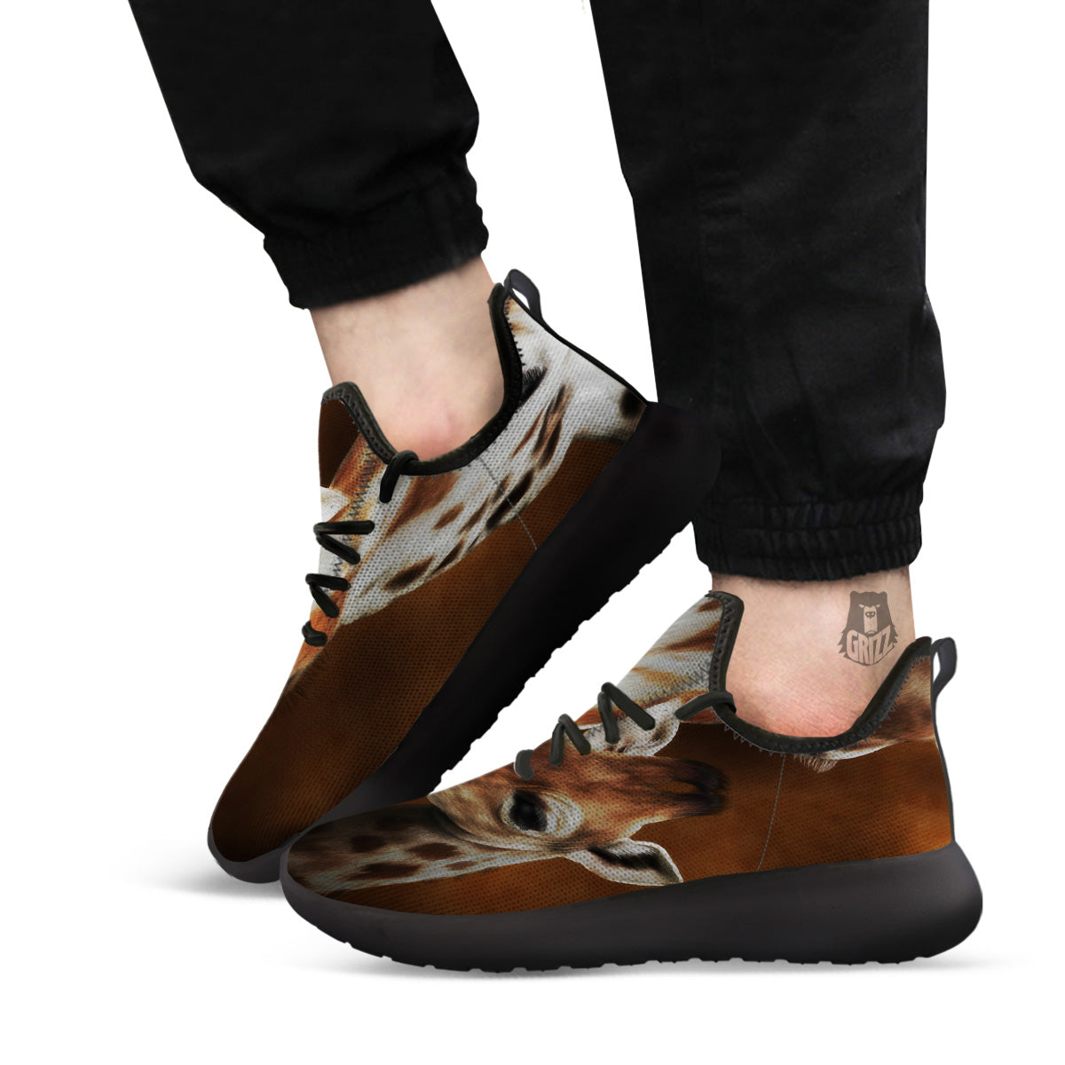 Giraffe Brown Print Black Athletic Shoes-grizzshop