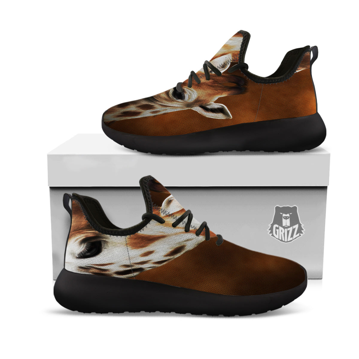 Giraffe Brown Print Black Athletic Shoes-grizzshop