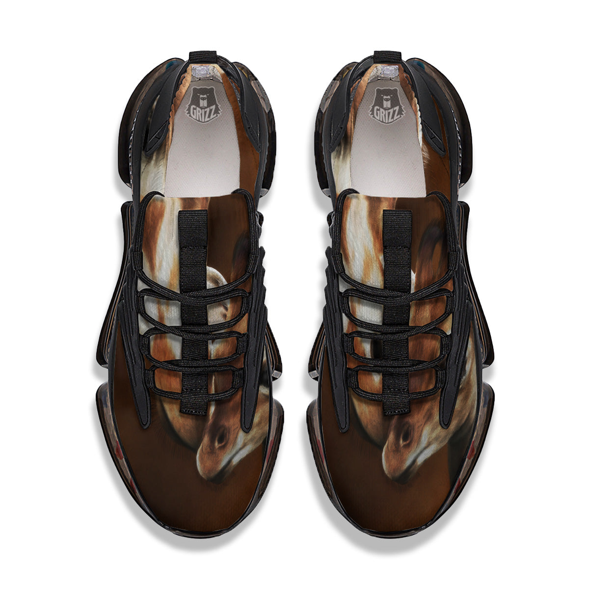 Giraffe Brown Print Black Gym Shoes-grizzshop