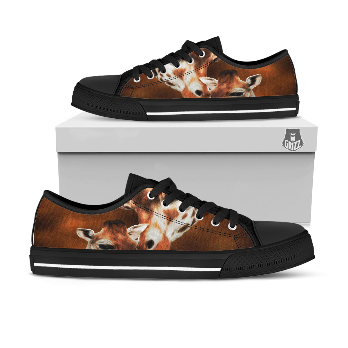 Giraffe Brown Print Black Low Top Shoes-grizzshop