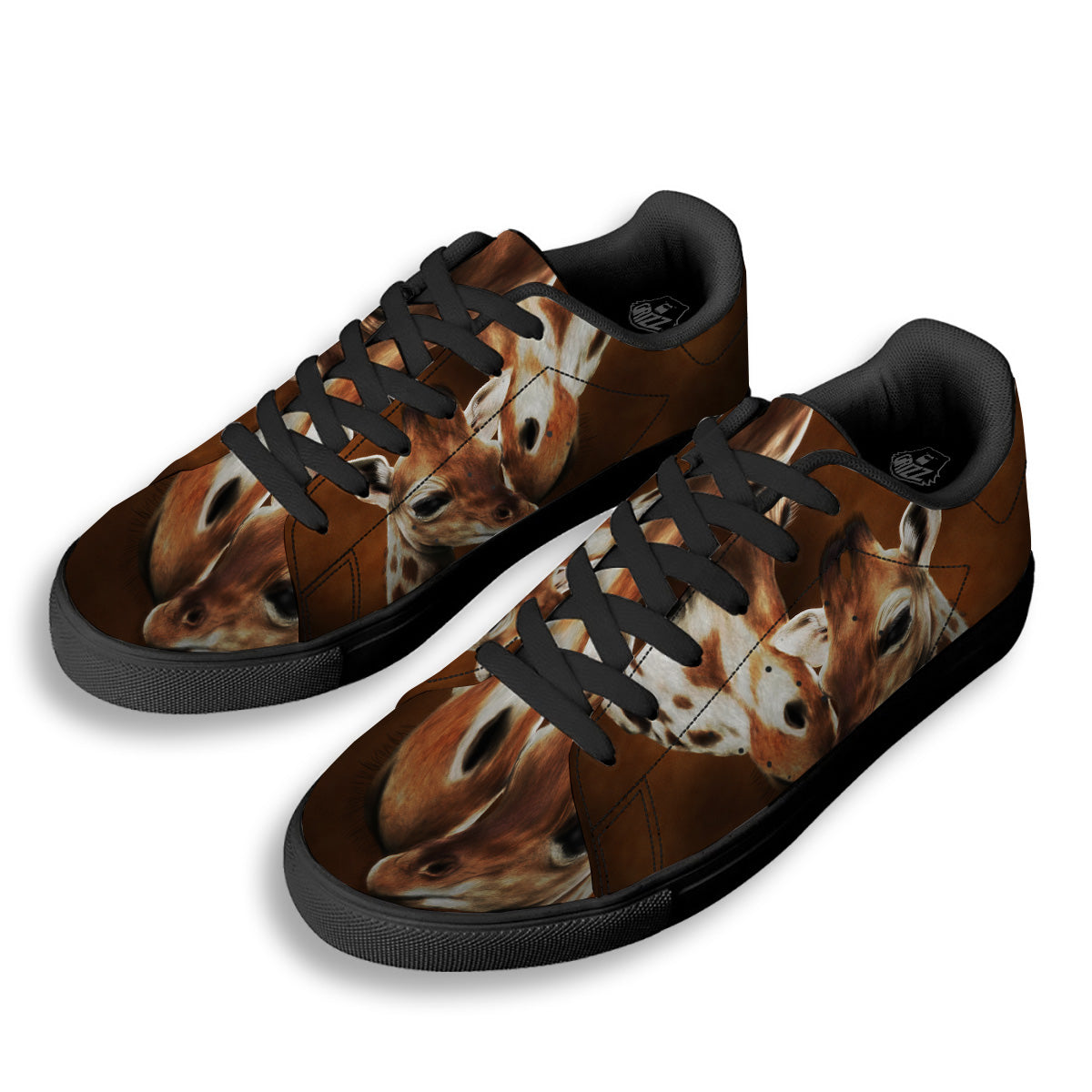 Giraffe Brown Print Black Low Top Sneakers-grizzshop