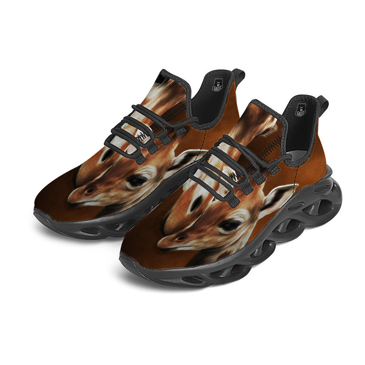 Giraffe Brown Print Black Running Shoes-grizzshop