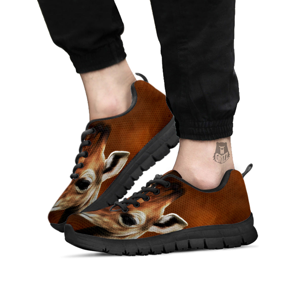 Giraffe Brown Print Black Sneaker-grizzshop