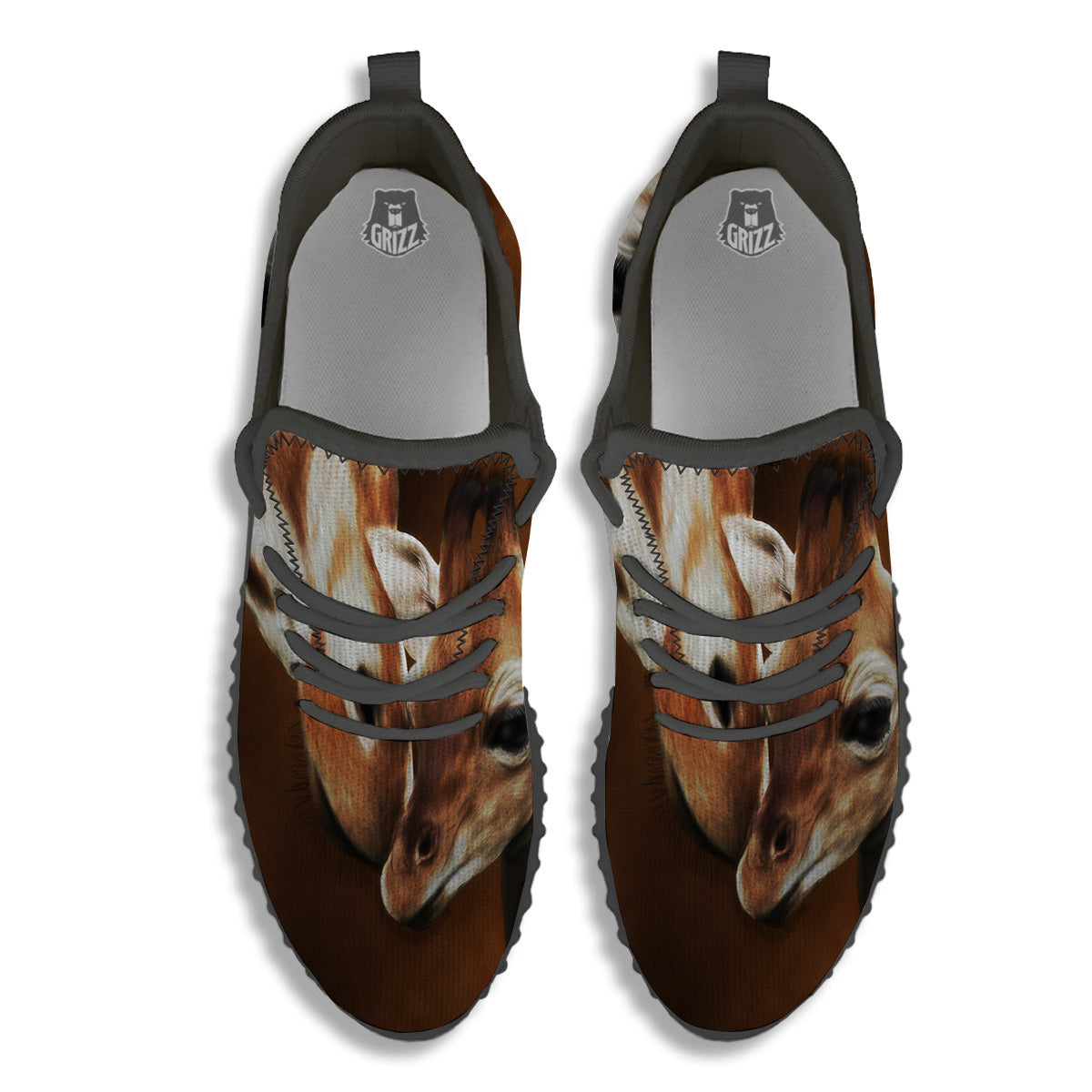Giraffe Brown Print Black Walking Shoes-grizzshop