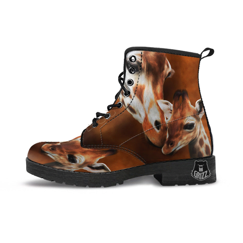 Giraffe Brown Print Leather Boots-grizzshop