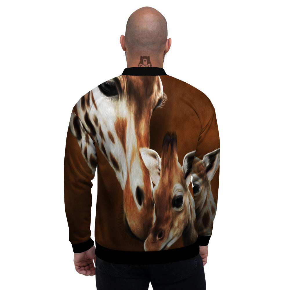 Giraffe Brown Print Men's Bomber Jacket-grizzshop