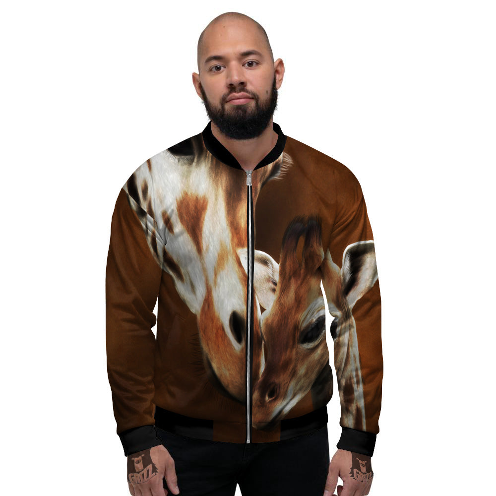 Giraffe Brown Print Men's Bomber Jacket-grizzshop