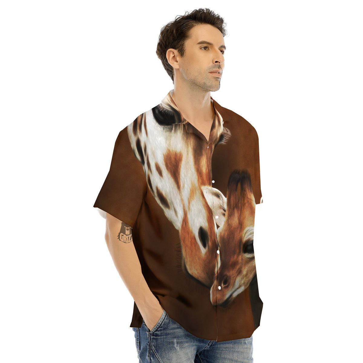 Giraffe Brown Print Men's Hawaiian Shirt-grizzshop