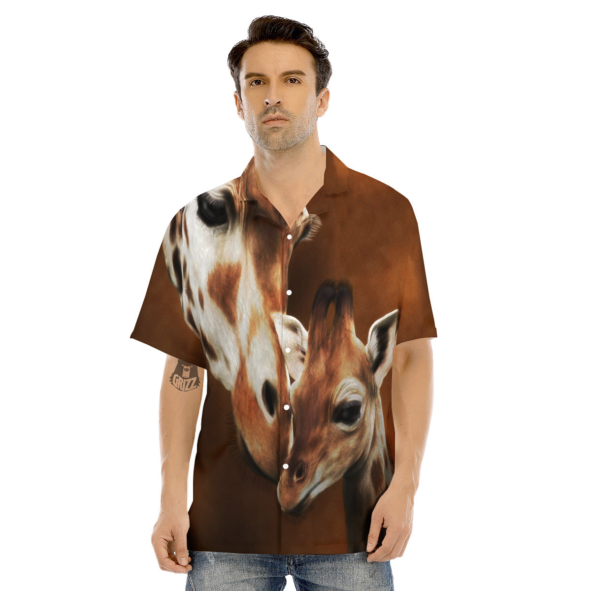 Giraffe Brown Print Men's Hawaiian Shirt-grizzshop