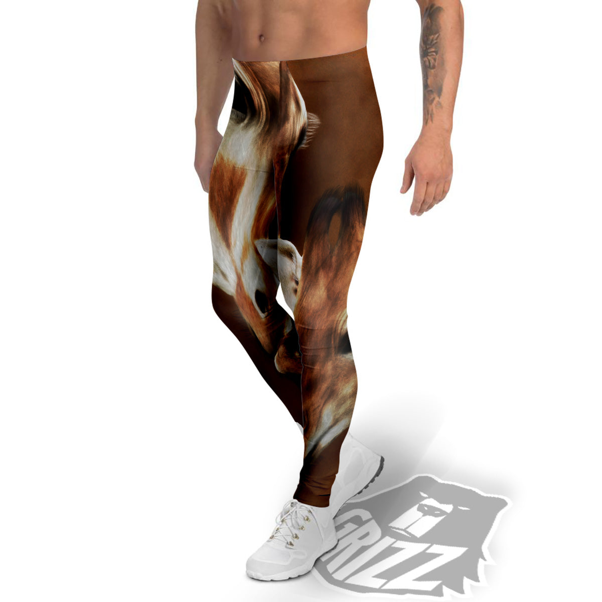 Giraffe Brown Print Men's Leggings-grizzshop