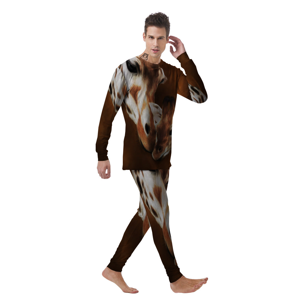 Giraffe Brown Print Men's Pajamas-grizzshop