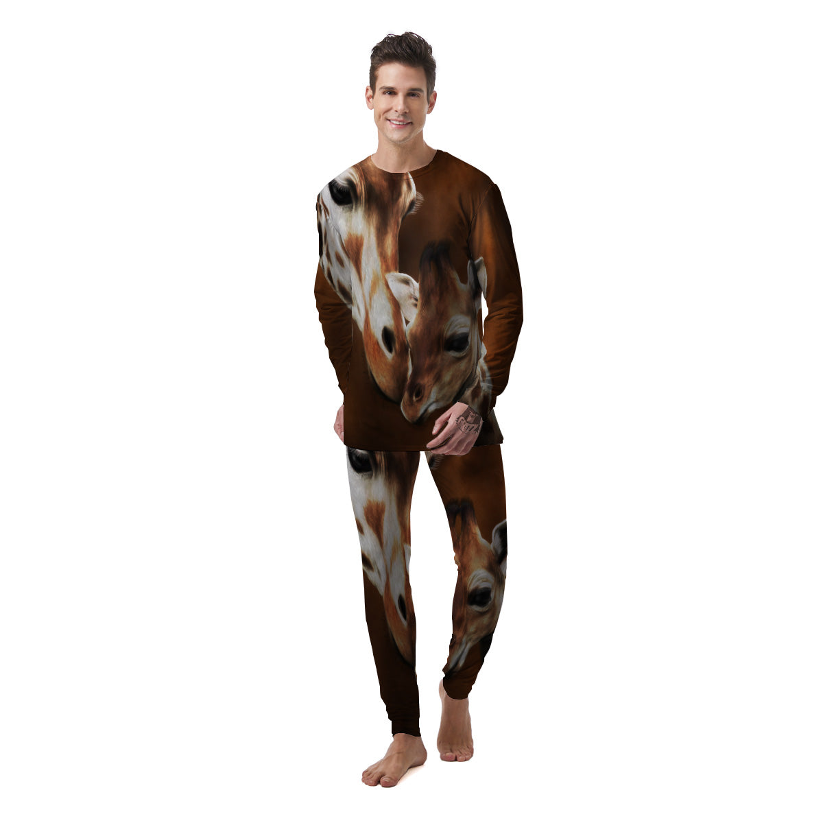 Giraffe Brown Print Men's Pajamas-grizzshop