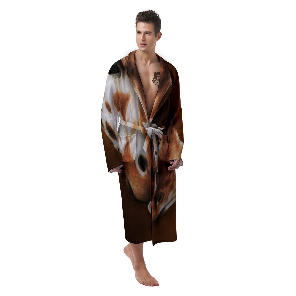 Giraffe Brown Print Men's Robe-grizzshop
