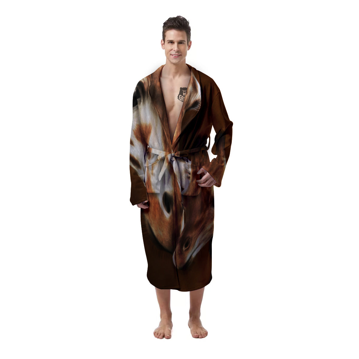 Giraffe Brown Print Men's Robe-grizzshop