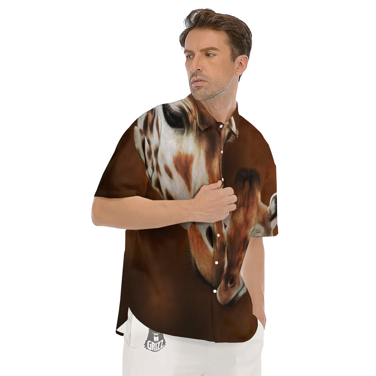 Giraffe Brown Print Men's Short Sleeve Shirts-grizzshop