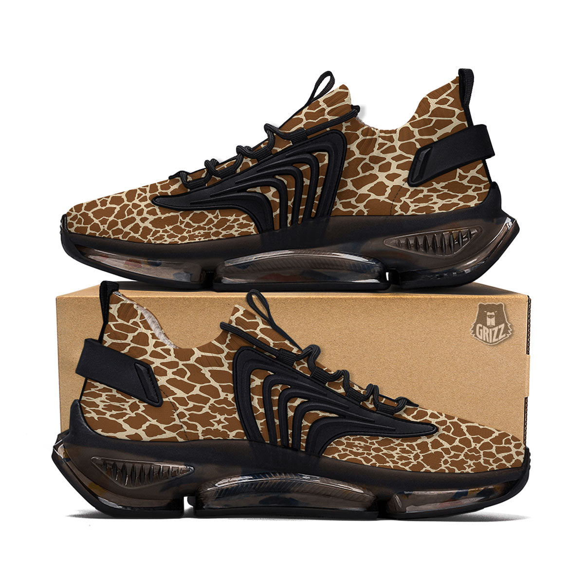 Giraffe Brown Print Pattern Black Gym Shoes-grizzshop