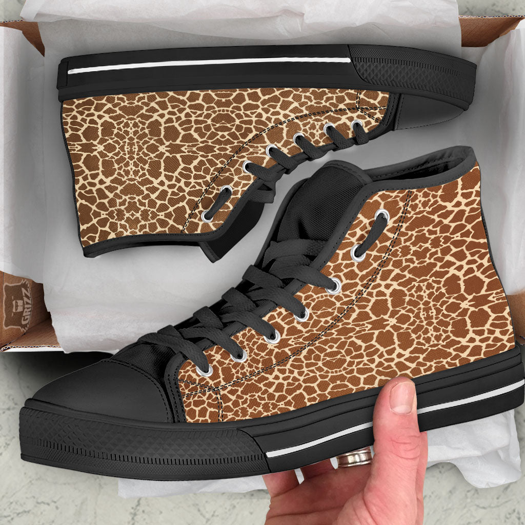 Giraffe Brown Print Pattern Black High Top Shoes-grizzshop