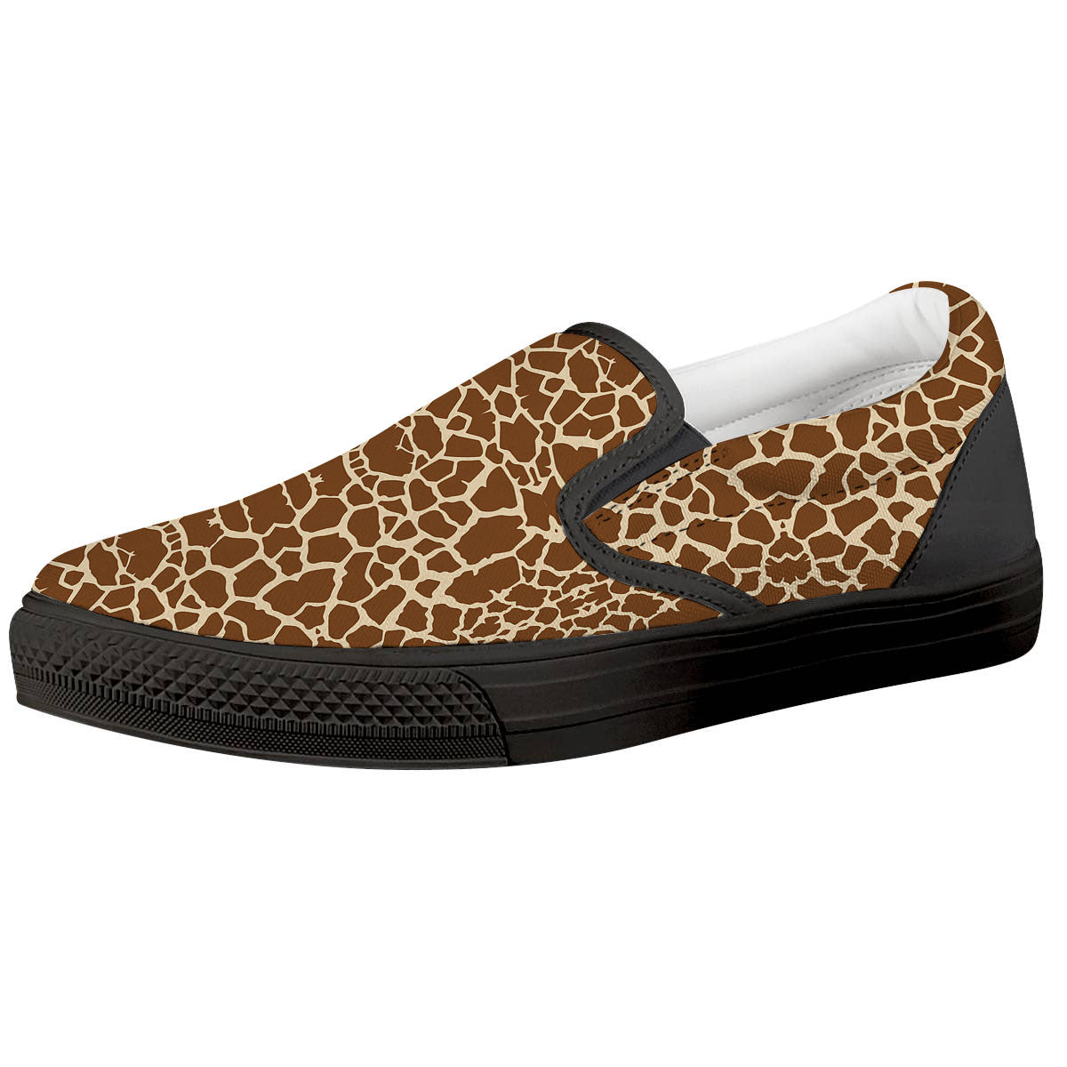 Giraffe Brown Print Pattern Black Slip On Shoes-grizzshop