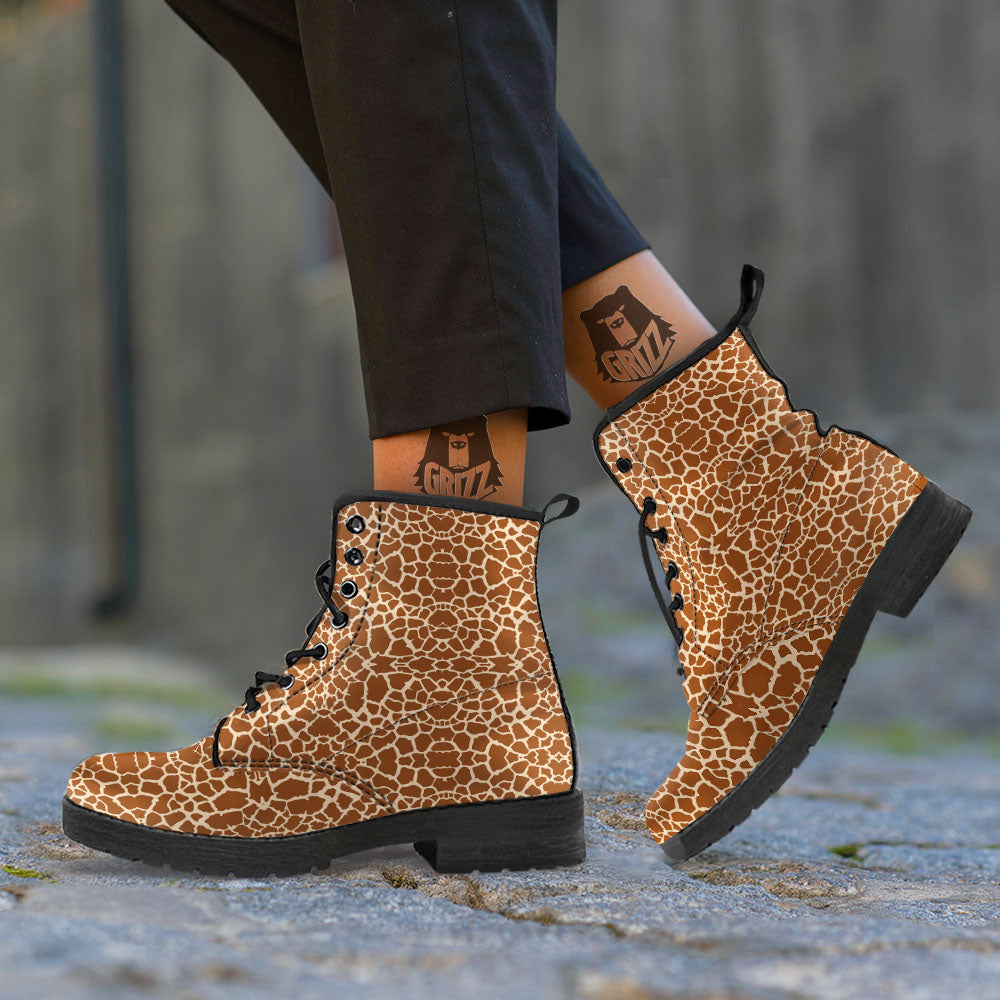 Giraffe Brown Print Pattern Leather Boots-grizzshop